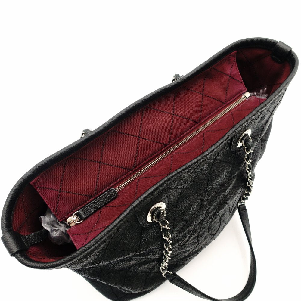 CHANEL Matelassé Coco Mark Caviar Skin Tote Bag Black Silver Hardware Shoulder 7-10-684