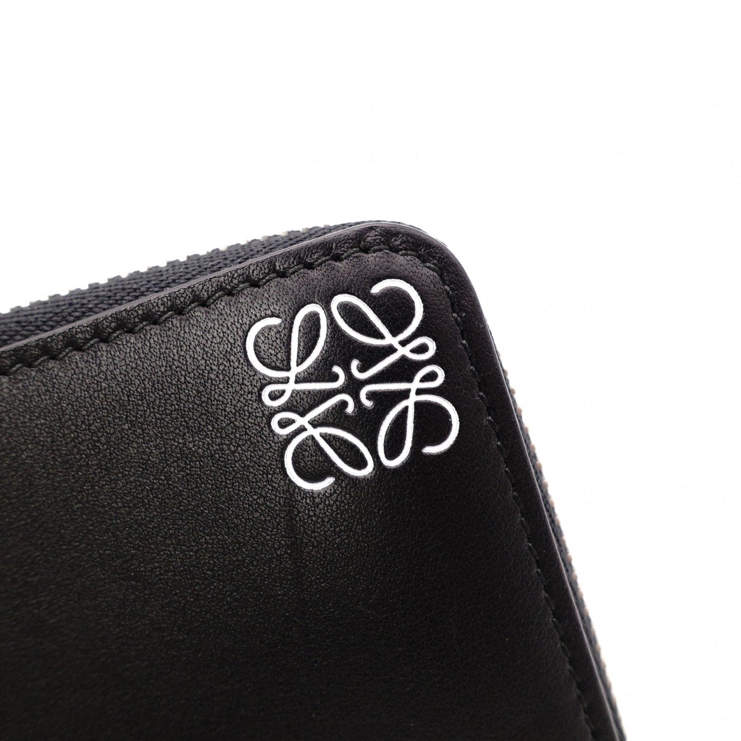 LOEWE Anagram Coin Purse, Leather, Black, White Logo, Silver Hardware