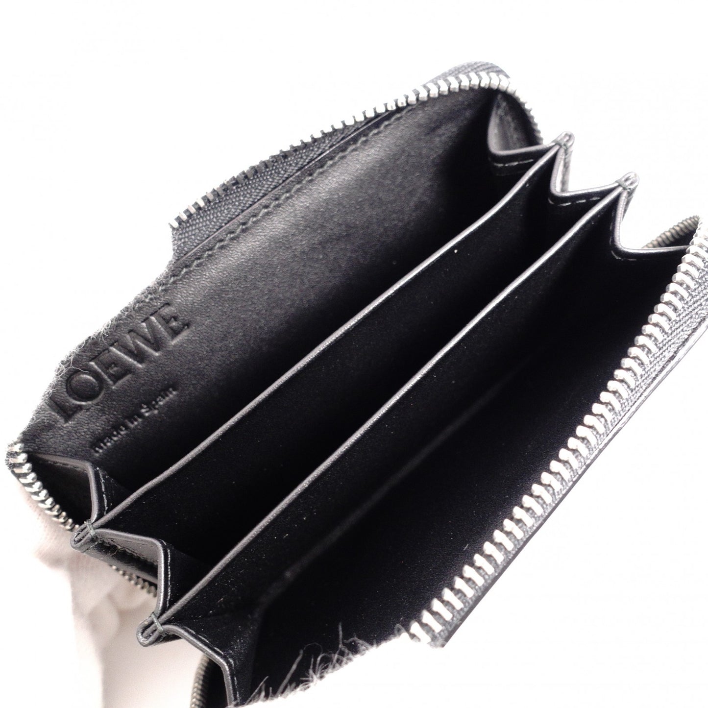 LOEWE Anagram Coin Purse, Leather, Black, White Logo, Silver Hardware