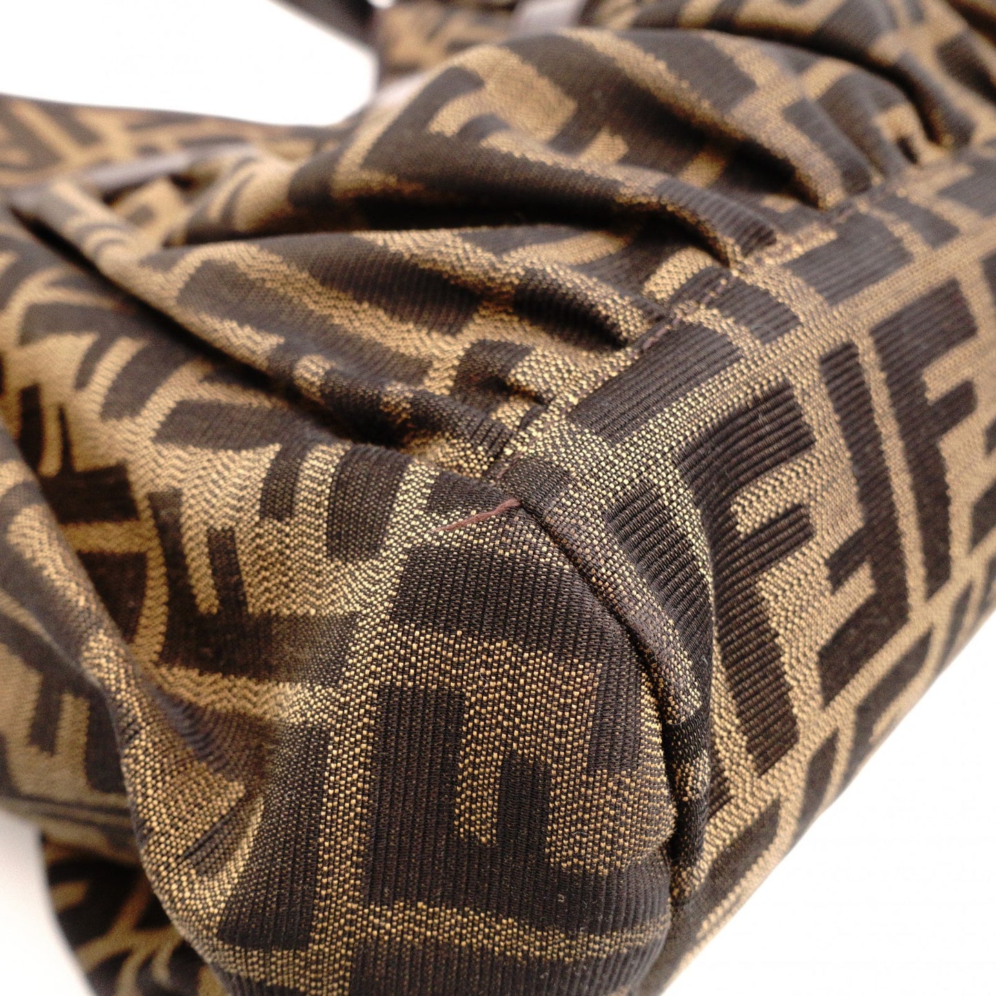 FENDI Zucca Shoulder Bag, Canvas and Leather, Brown Tote Bag