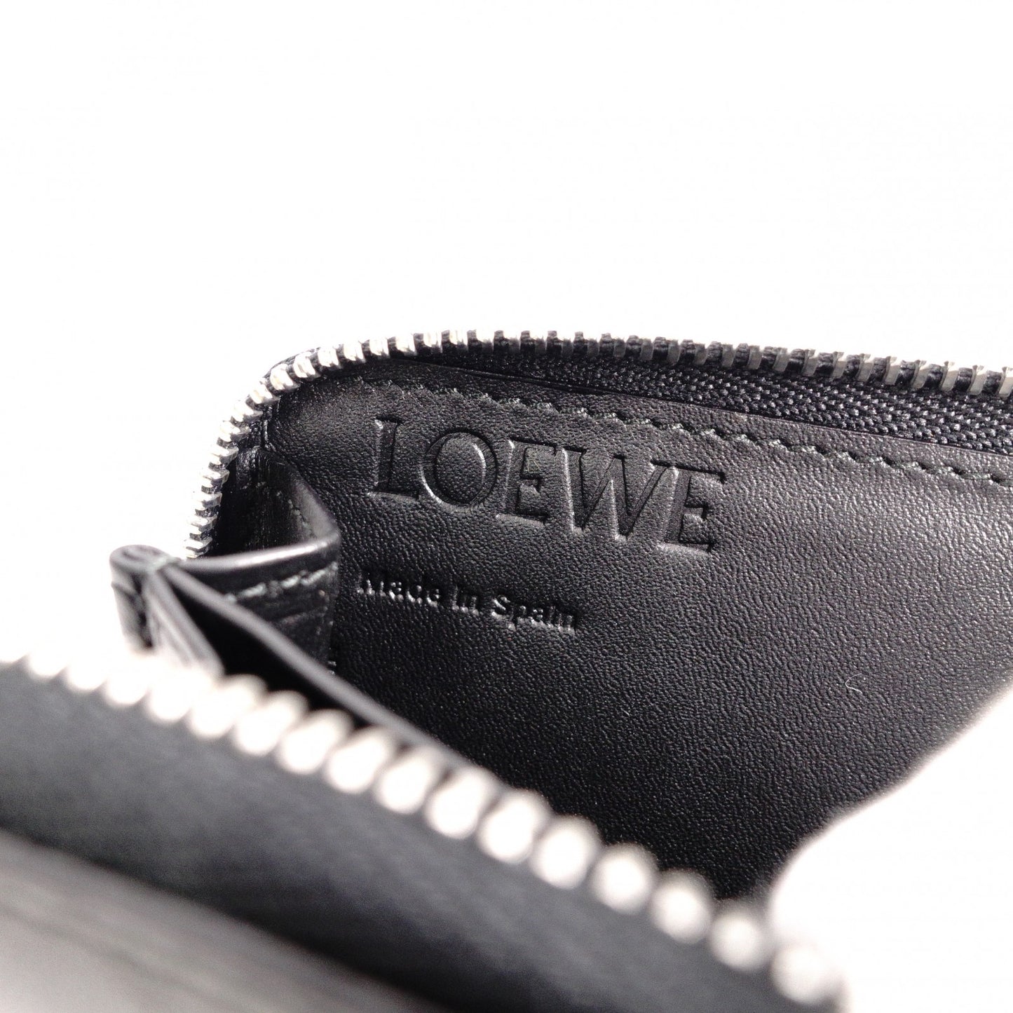 LOEWE Anagram Coin Purse, Leather, Black, White Logo, Silver Hardware
