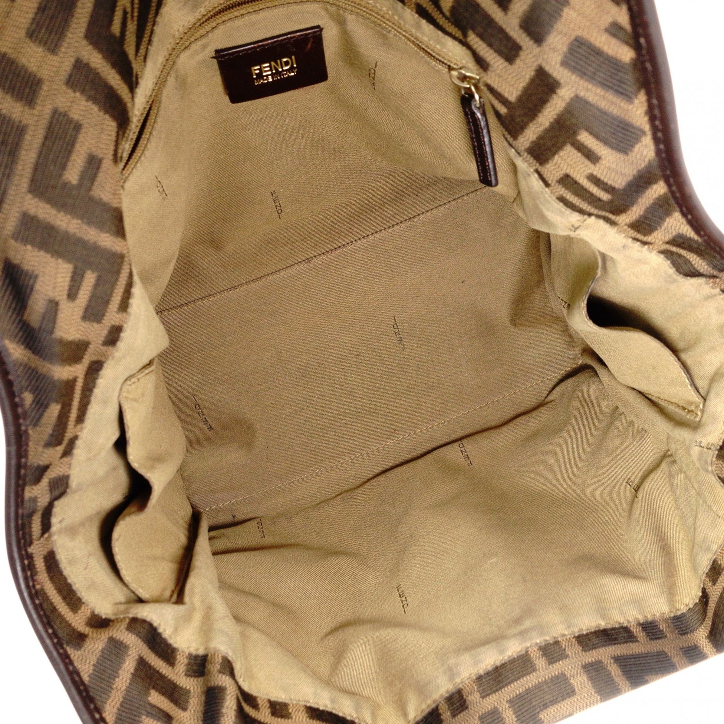 FENDI Zucca Shoulder Bag, Canvas and Leather, Brown Tote Bag