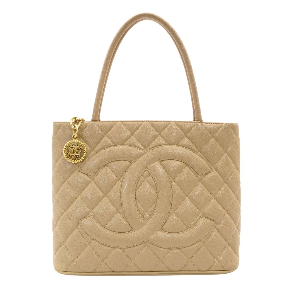 CHANEL Reissue Tote Bag Caviar Leather Beige Shoulder Tote Bag CC Logo Gold Hardware 7-8-226
