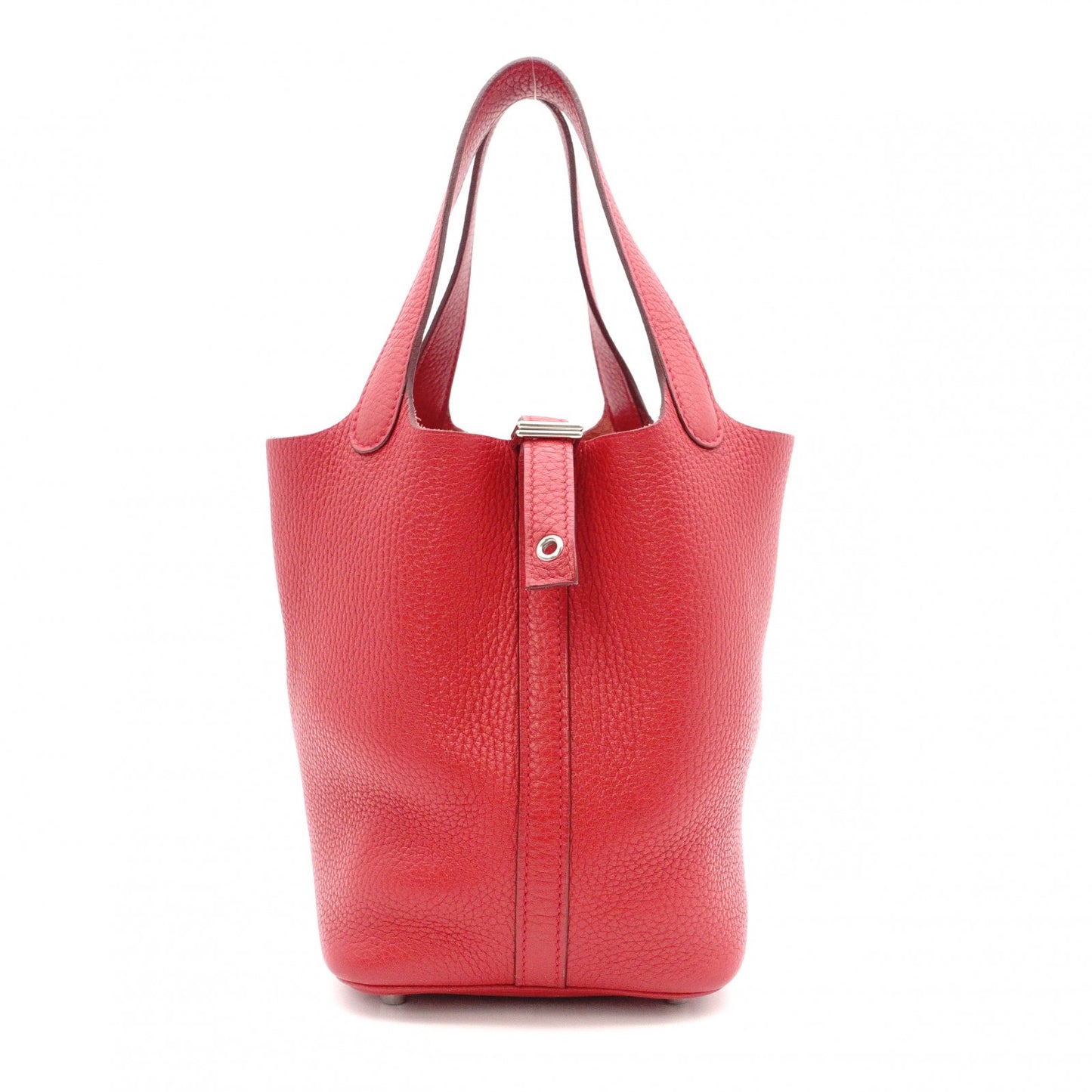 HERMES Picotin Lock Handbag, Leather, Red, Silver Hardware, T-Stamp