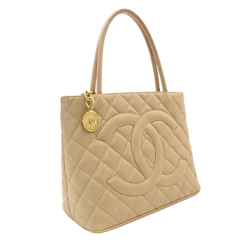CHANEL Reissue Tote Bag Caviar Leather Beige Shoulder Tote Bag CC Logo Gold Hardware 7-8-226
