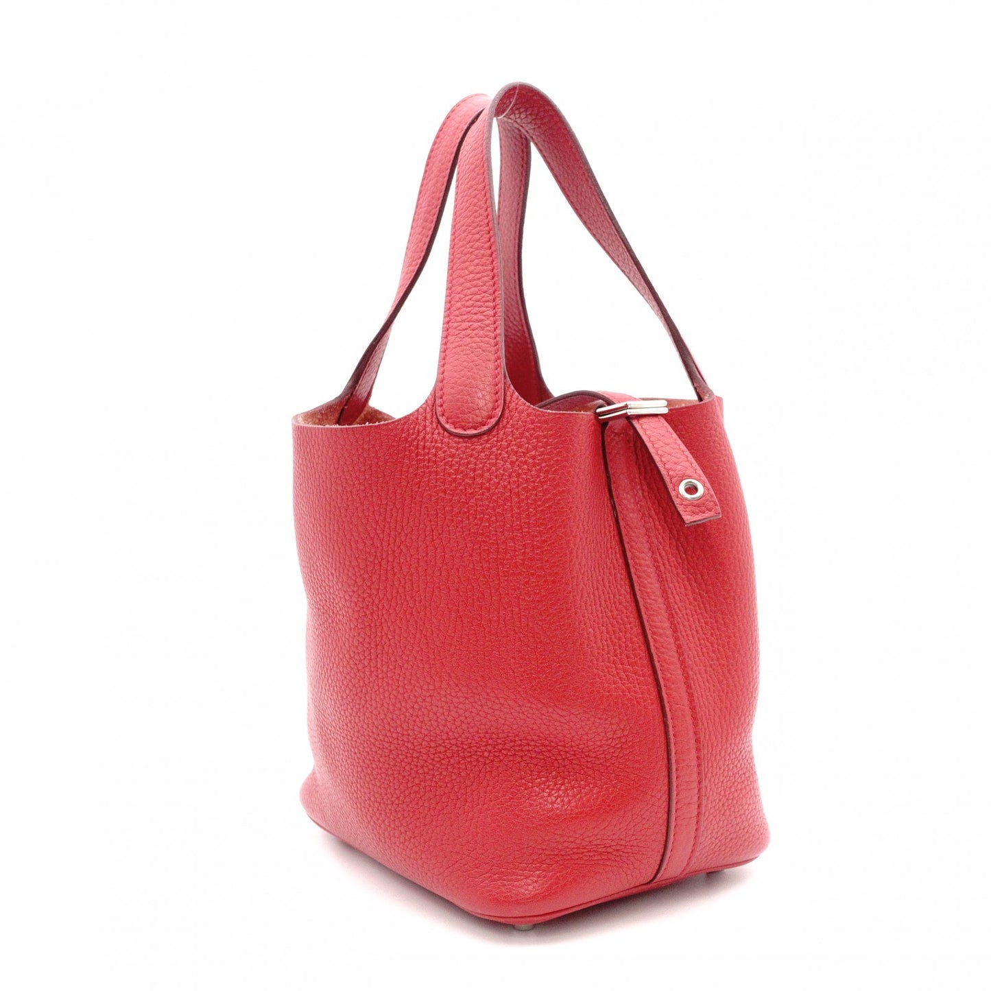 HERMES Picotin Lock Handbag, Leather, Red, Silver Hardware, T-Stamp