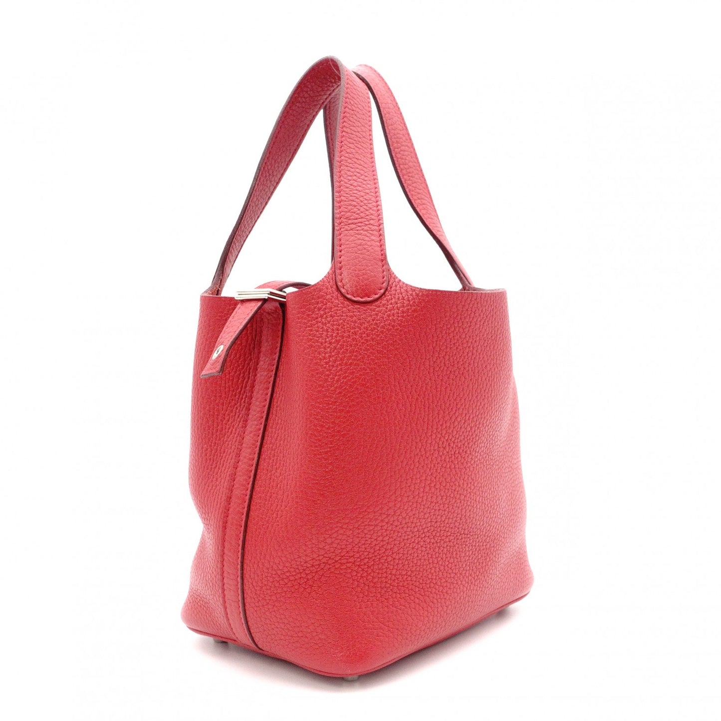 HERMES Picotin Lock Handbag, Leather, Red, Silver Hardware, T-Stamp