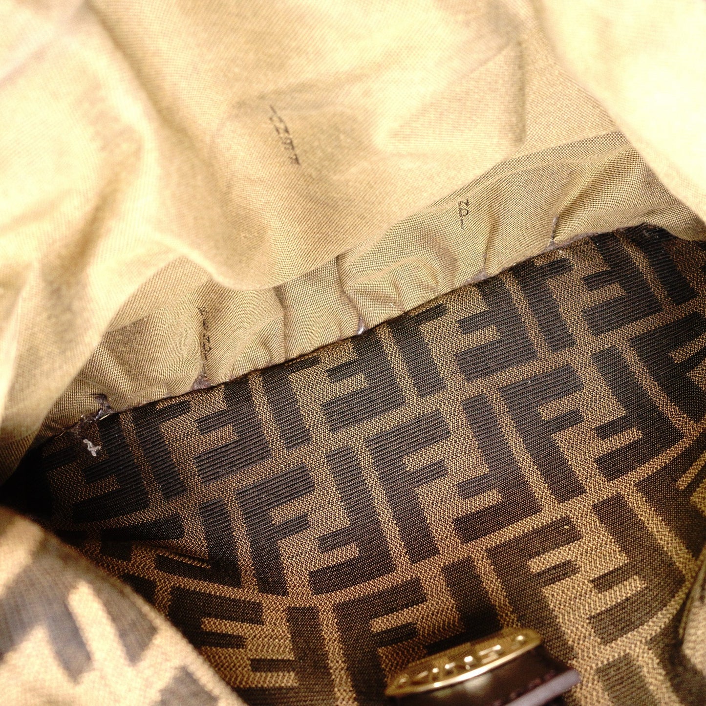 FENDI Zucca Shoulder Bag, Canvas and Leather, Brown Tote Bag