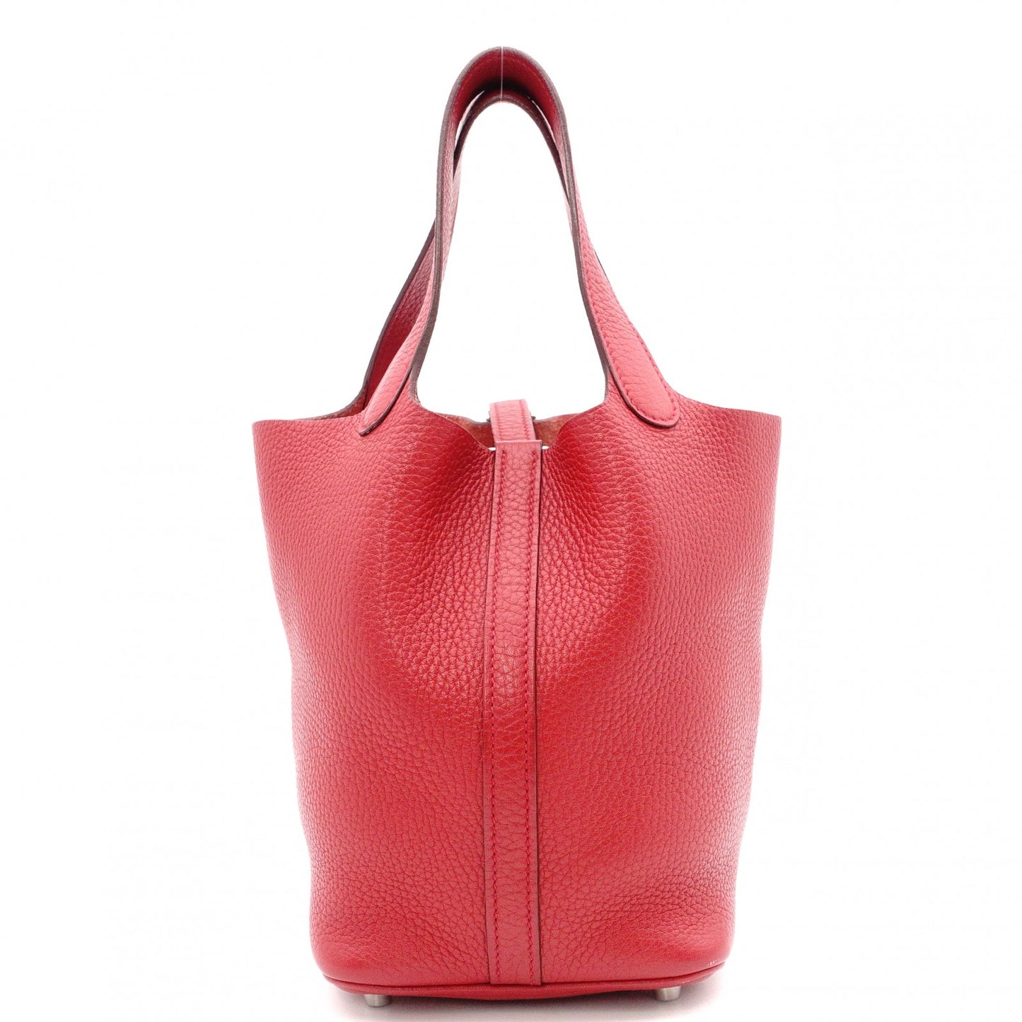 HERMES Picotin Lock Handbag, Leather, Red, Silver Hardware, T-Stamp