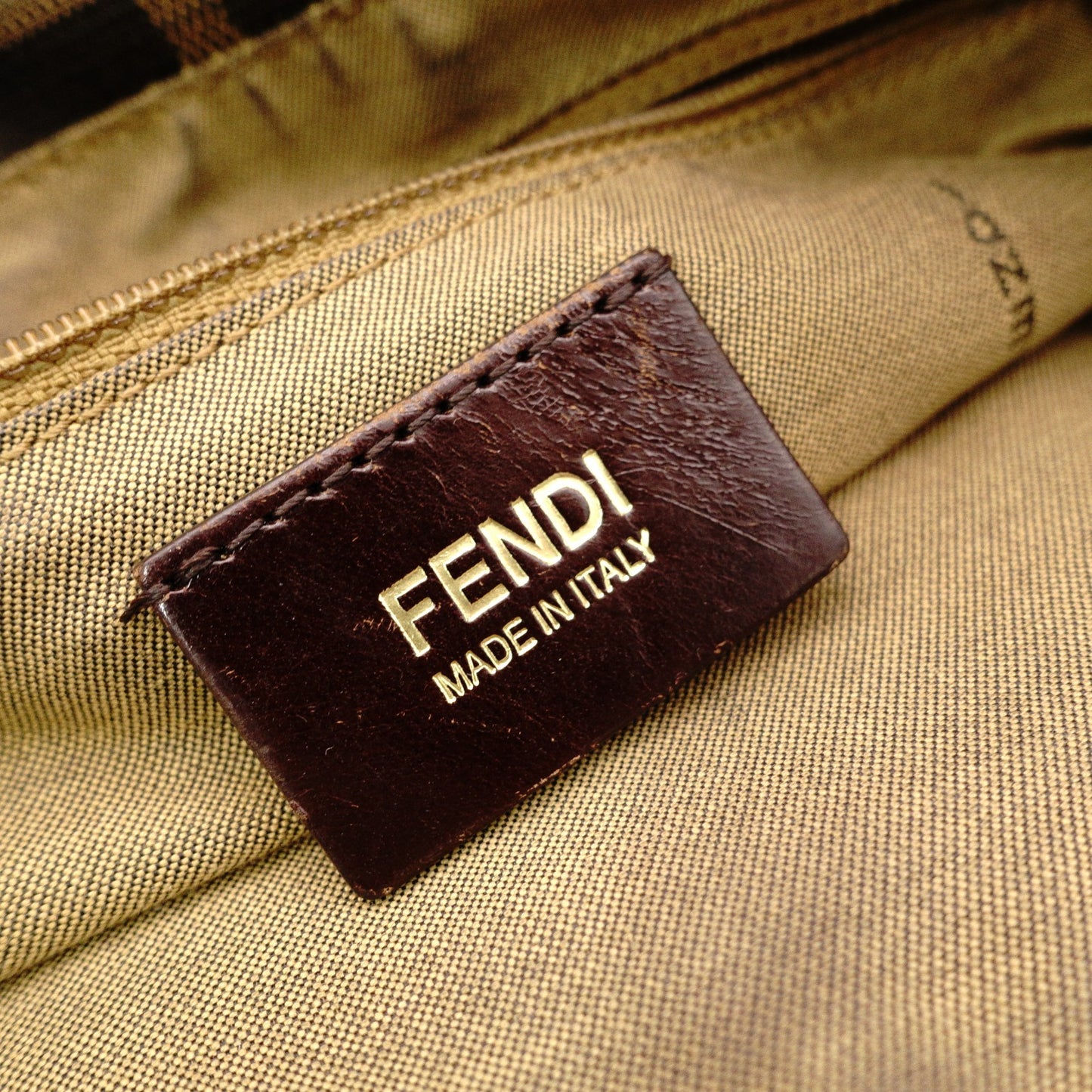 FENDI Zucca Shoulder Bag, Canvas and Leather, Brown Tote Bag