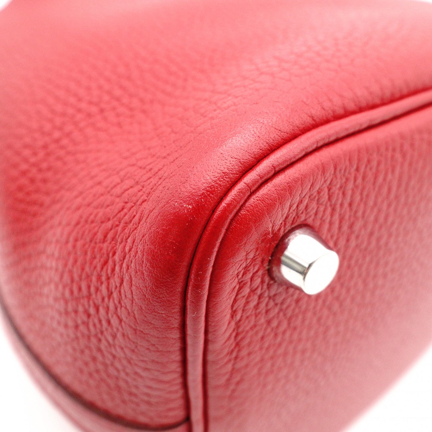 HERMES Picotin Lock Handbag, Leather, Red, Silver Hardware, T-Stamp