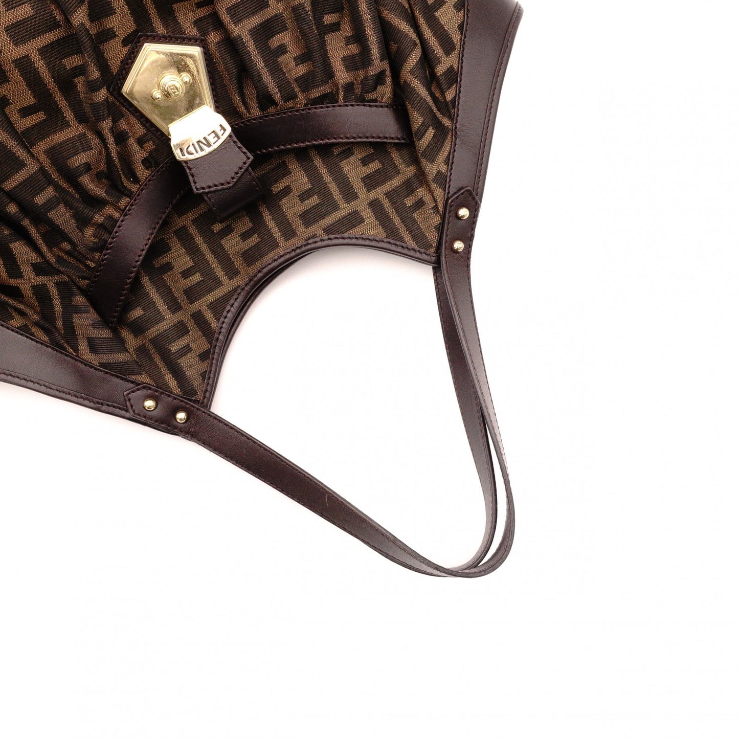 FENDI Zucca Shoulder Bag, Canvas and Leather, Brown Tote Bag