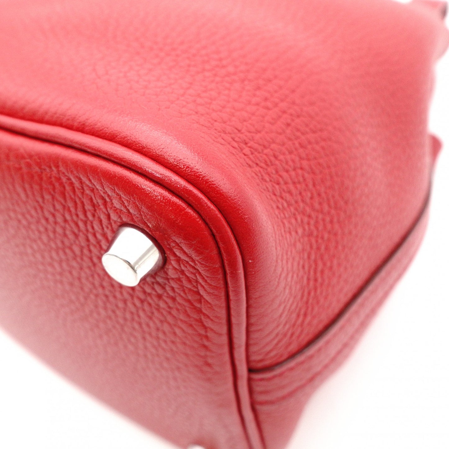 HERMES Picotin Lock Handbag, Leather, Red, Silver Hardware, T-Stamp