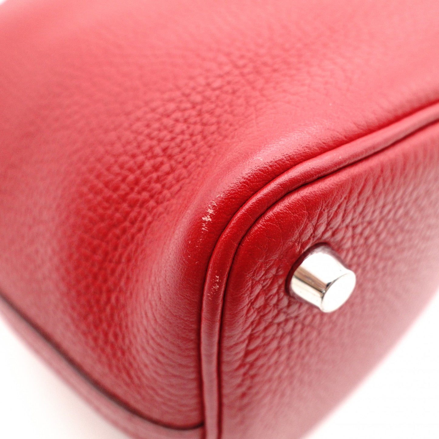 HERMES Picotin Lock Handbag, Leather, Red, Silver Hardware, T-Stamp