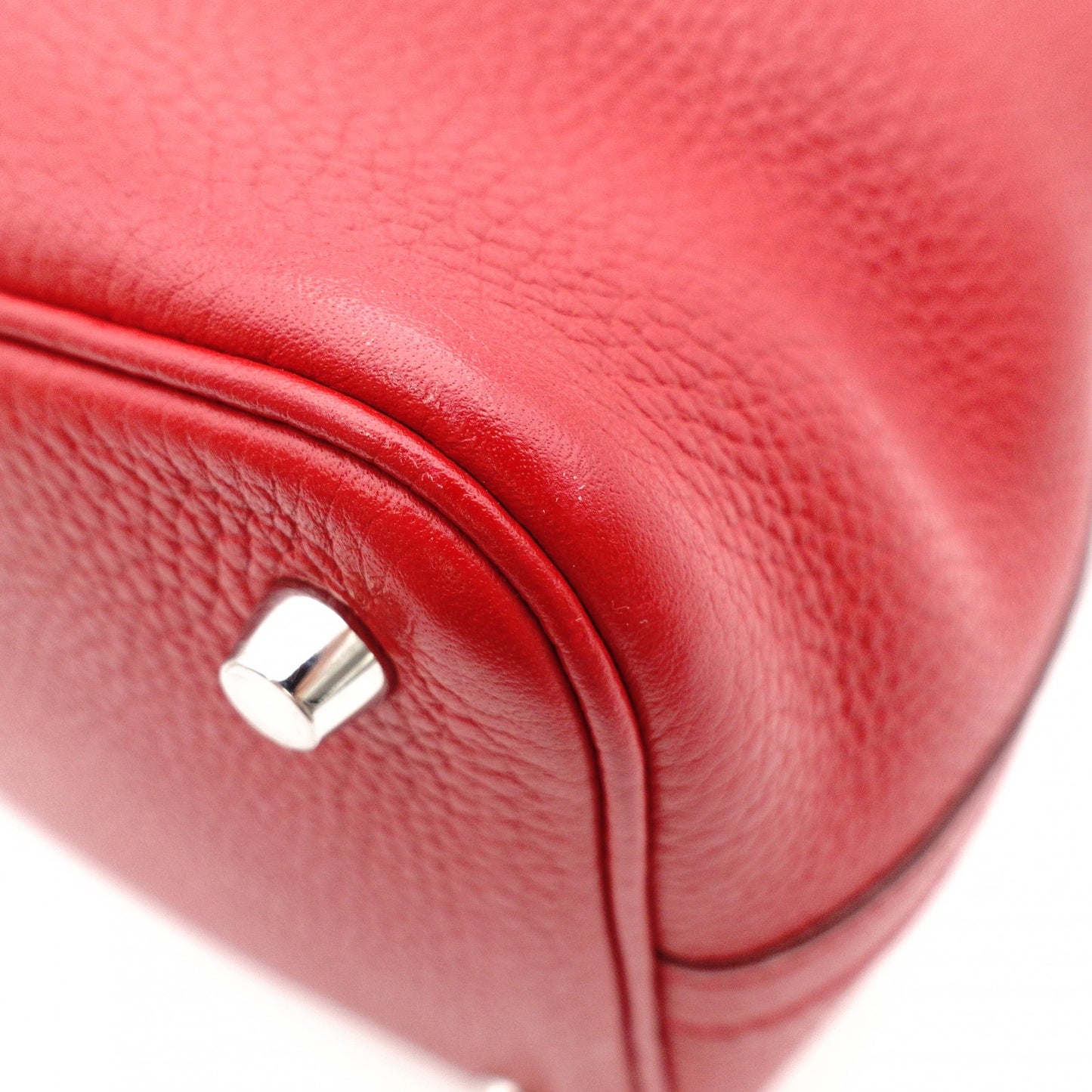 HERMES Picotin Lock Handbag, Leather, Red, Silver Hardware, T-Stamp