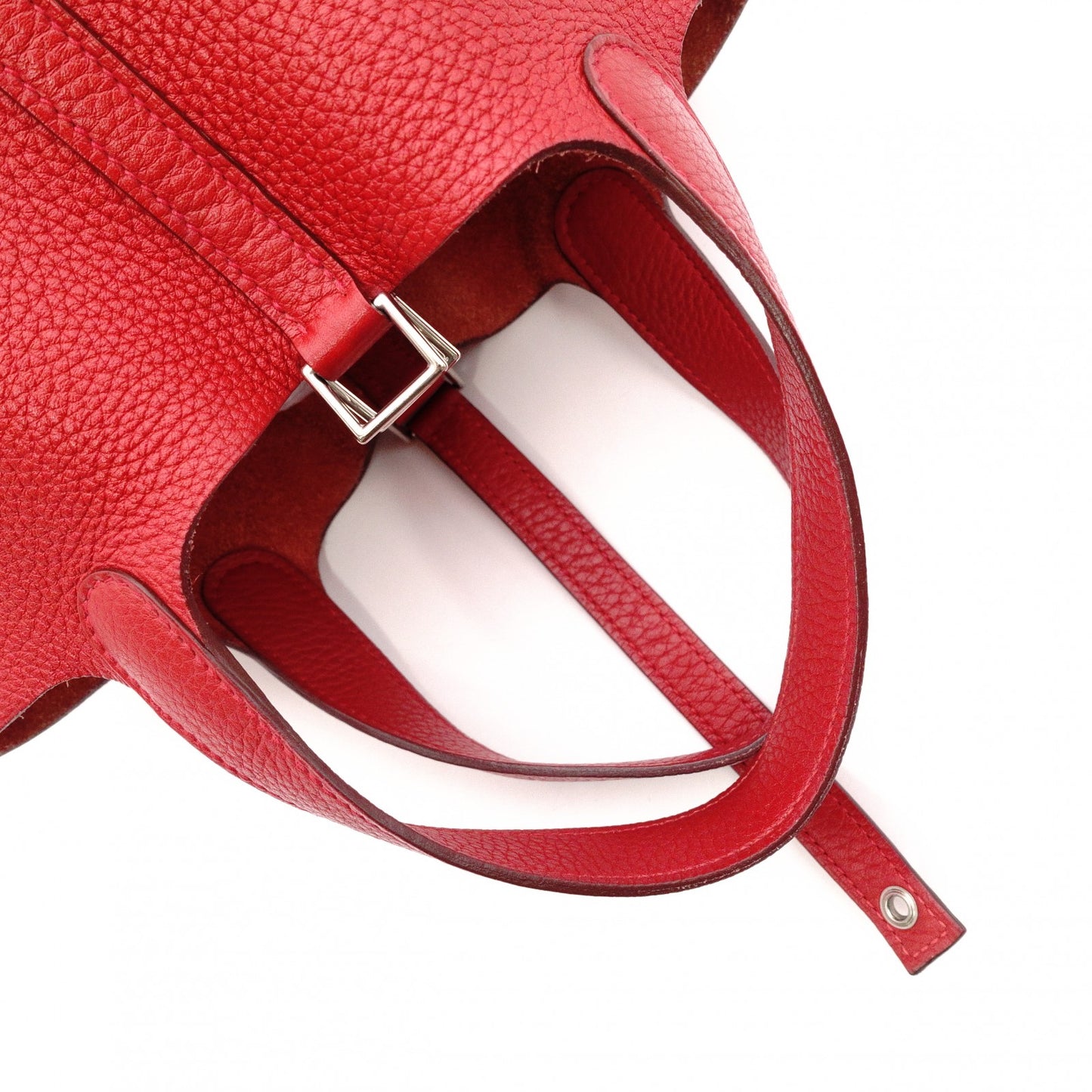 HERMES Picotin Lock Handbag, Leather, Red, Silver Hardware, T-Stamp