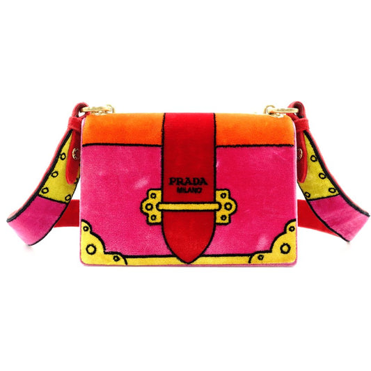 PRADA Kaibe Velvet Shoulder Bag Pink Multicolor Crossbody Velour Logo 7-10-964