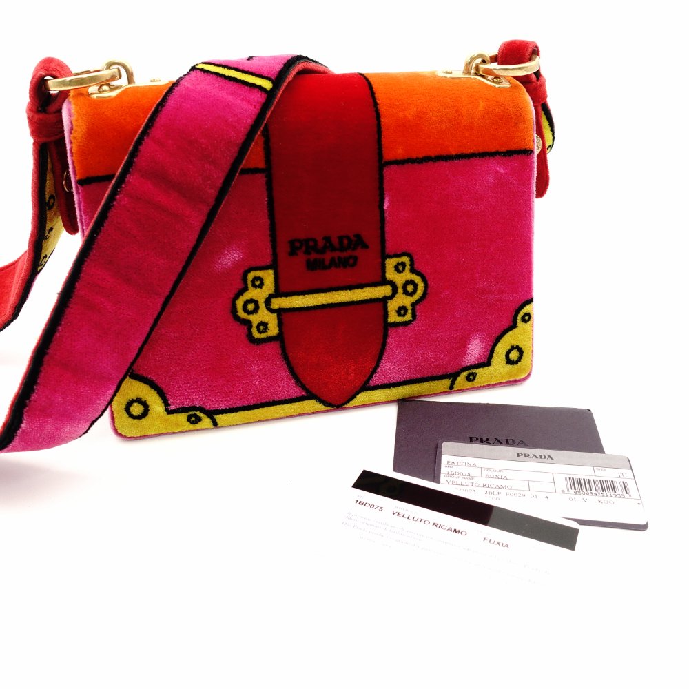 PRADA Kaibe Velvet Shoulder Bag Pink Multicolor Crossbody Velour Logo 7-10-964