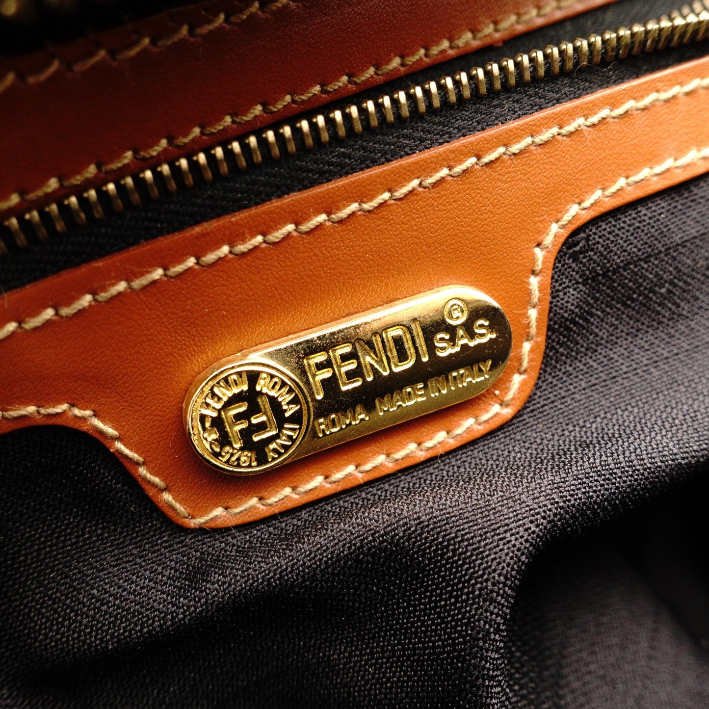 FENDI Pecan Handbag, Leather and PVC, Brown, Vintage