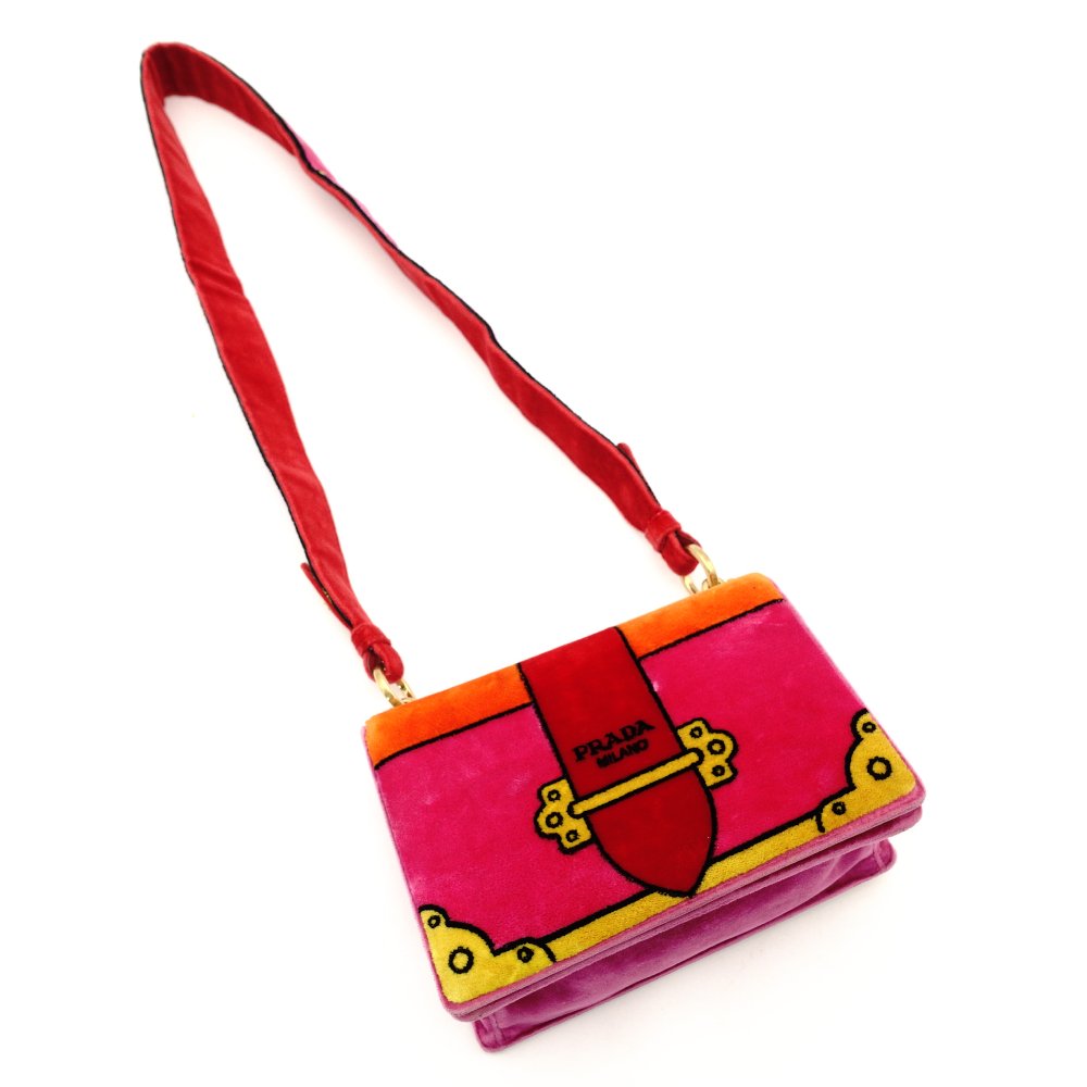 PRADA Kaibe Velvet Shoulder Bag Pink Multicolor Crossbody Velour Logo 7-10-964