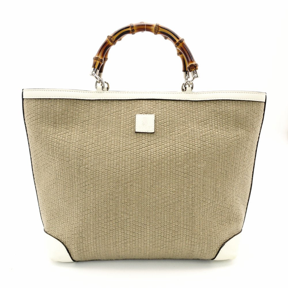 GUCCI Bamboo Handbag Children's Collection Raffia Beige × White Basket Bag 7-10-1005