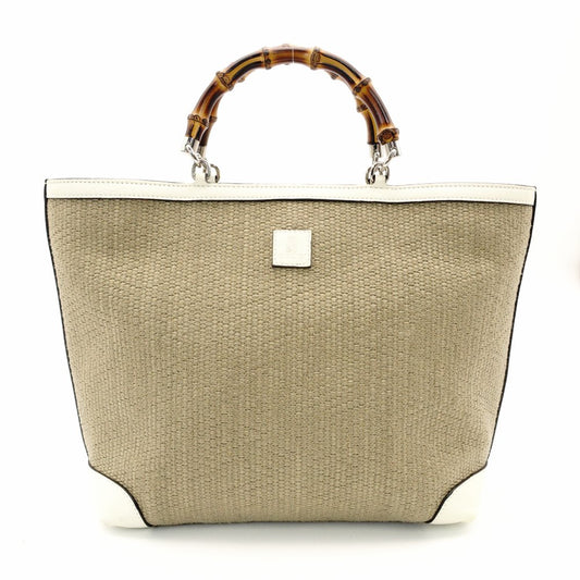 GUCCI Bamboo Handbag Children's Collection Raffia Beige × White Basket Bag 7-10-1005