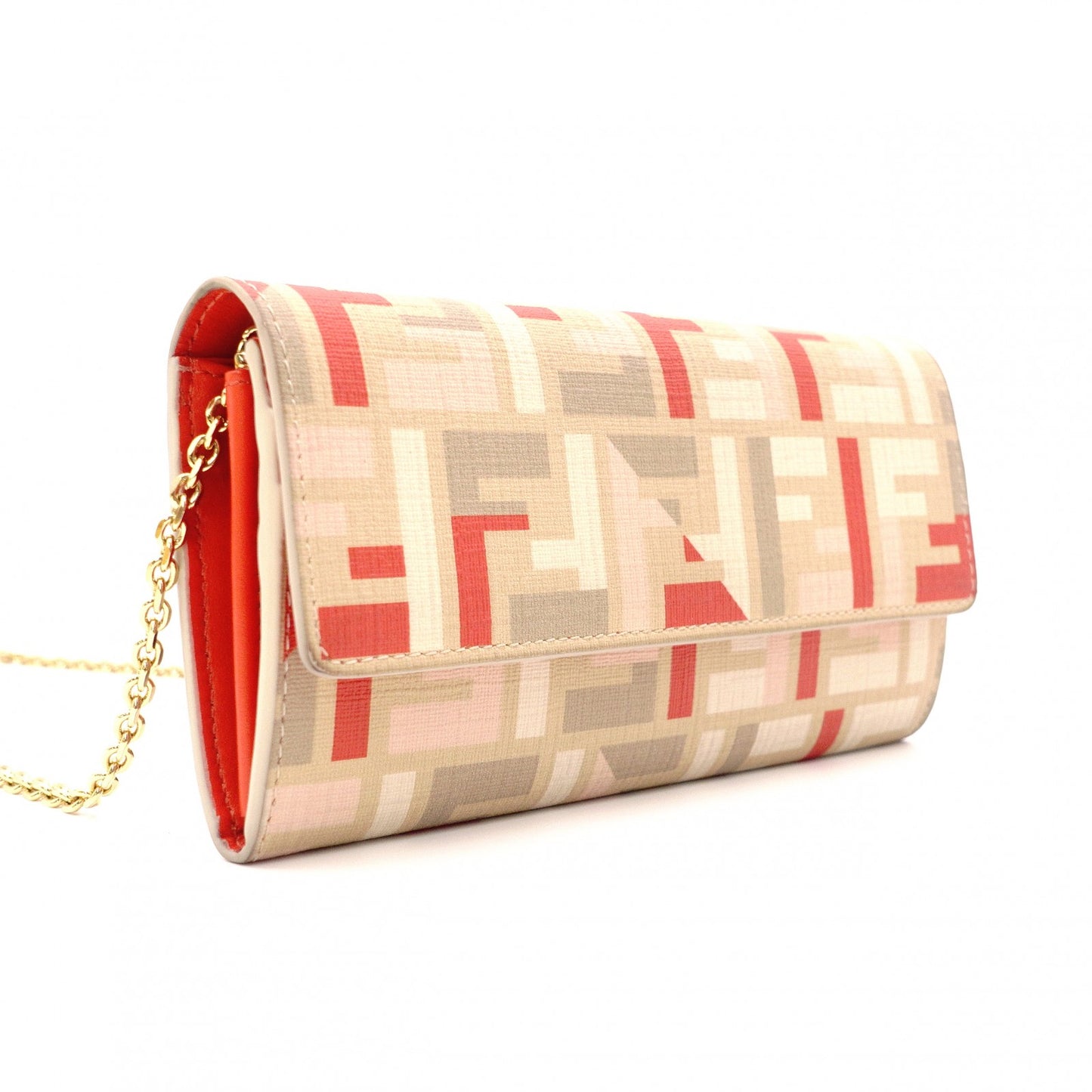 FENDI Wallet Chain, Leather, Beige, Shoulder Bag, PVC, FF Logo