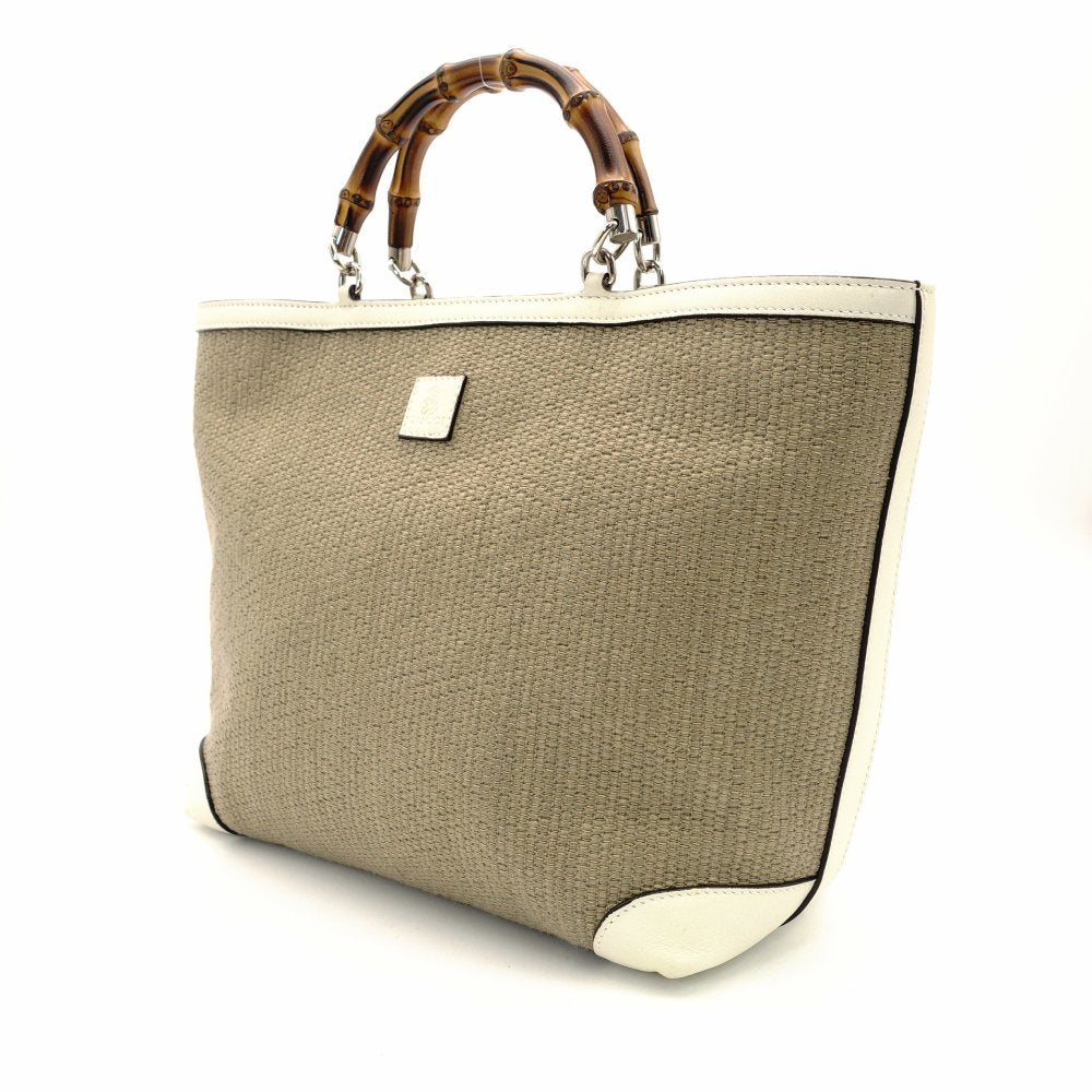 GUCCI Bamboo Handbag Children's Collection Raffia Beige × White Basket Bag 7-10-1005