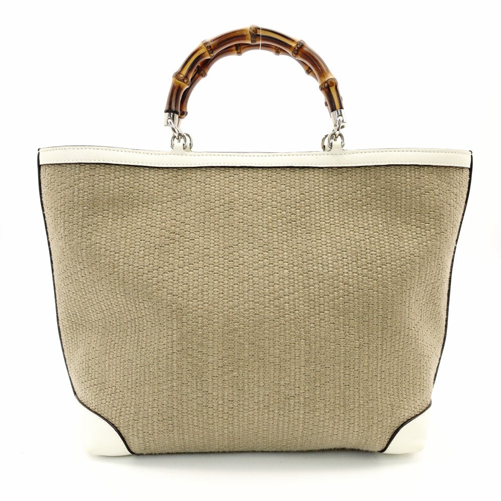 GUCCI Bamboo Handbag Children's Collection Raffia Beige × White Basket Bag 7-10-1005