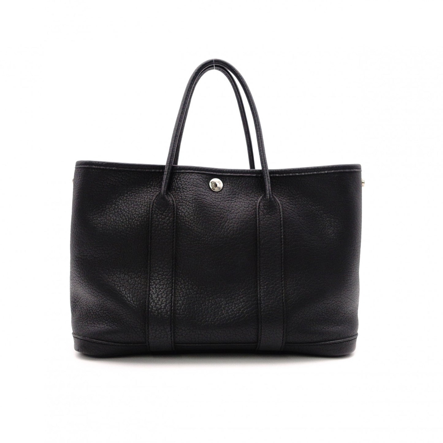 HERMES Garden Party TPM Tote Bag, Leather, Black, Silver Hardware, □K Stamped
