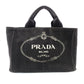 PRADA Canapa Mini Black Canvas Handbag Black Tote Logo Gold Hardware 7-10-728