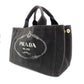 PRADA Canapa Mini Black Canvas Handbag Black Tote Logo Gold Hardware 7-10-728