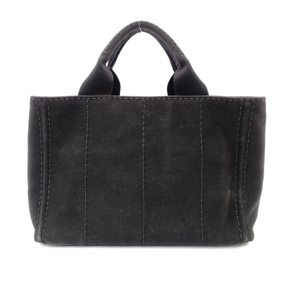 PRADA Canapa Mini Black Canvas Handbag Black Tote Logo Gold Hardware 7-10-728