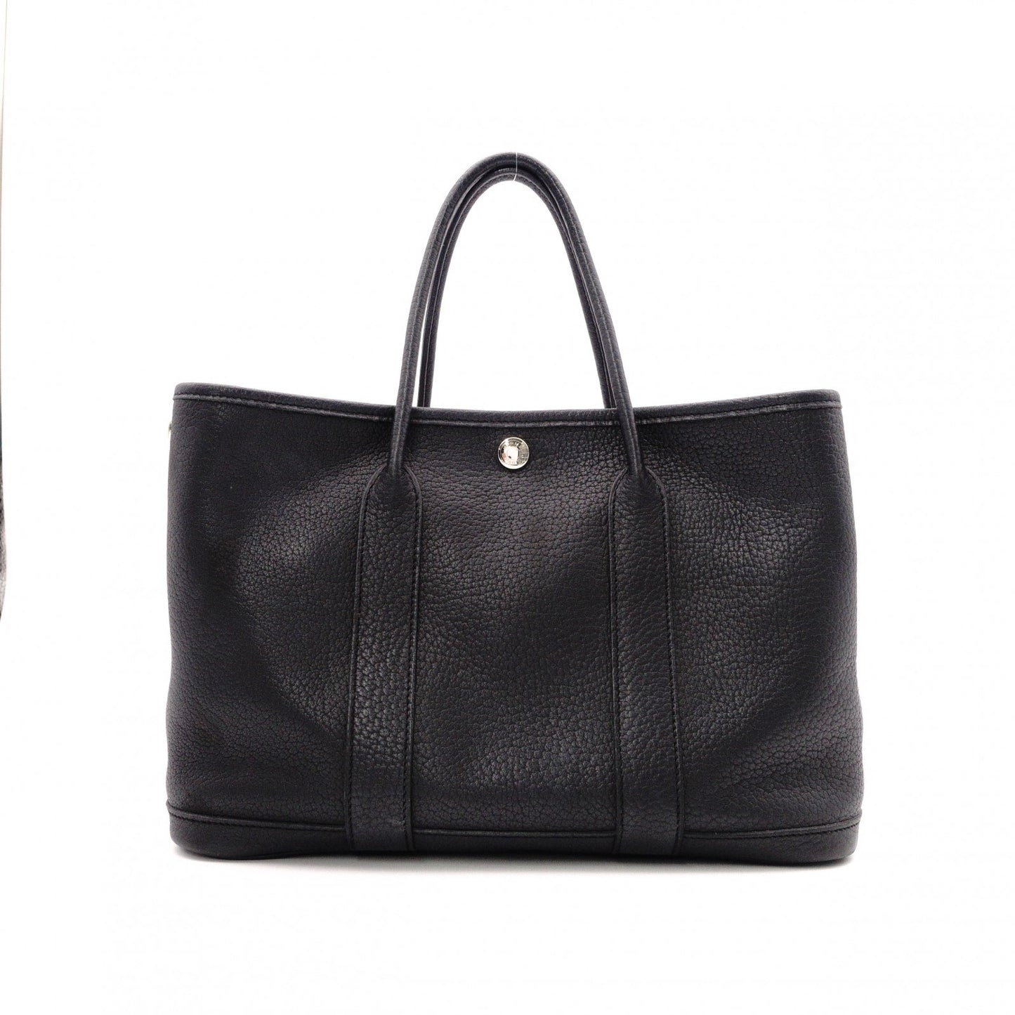 HERMES Garden Party TPM Tote Bag, Leather, Black, Silver Hardware, □K Stamped