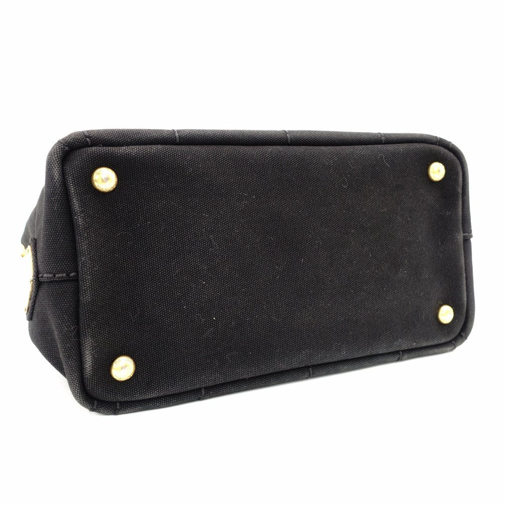 PRADA Canapa Mini Black Canvas Handbag Black Tote Logo Gold Hardware 7-10-728