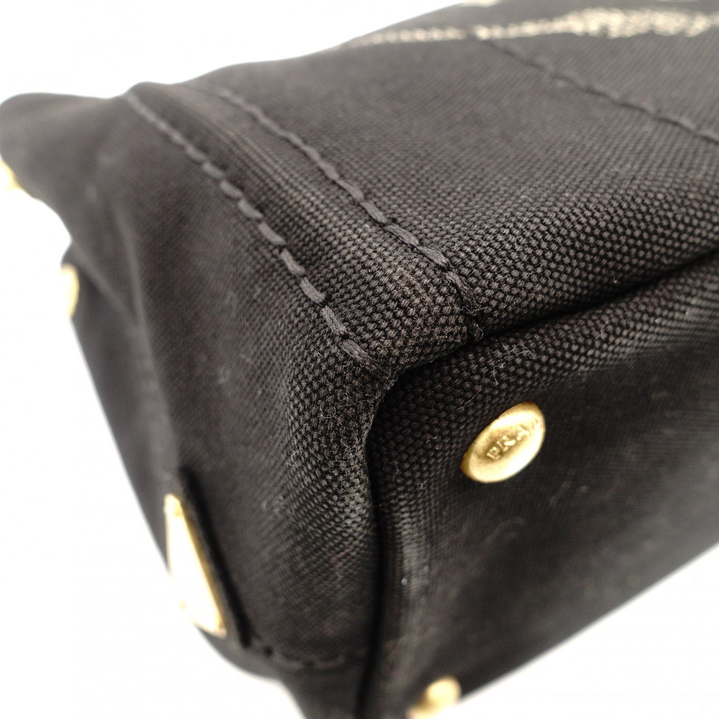 PRADA Canapa Mini Black Canvas Handbag Black Tote Logo Gold Hardware 7-10-728