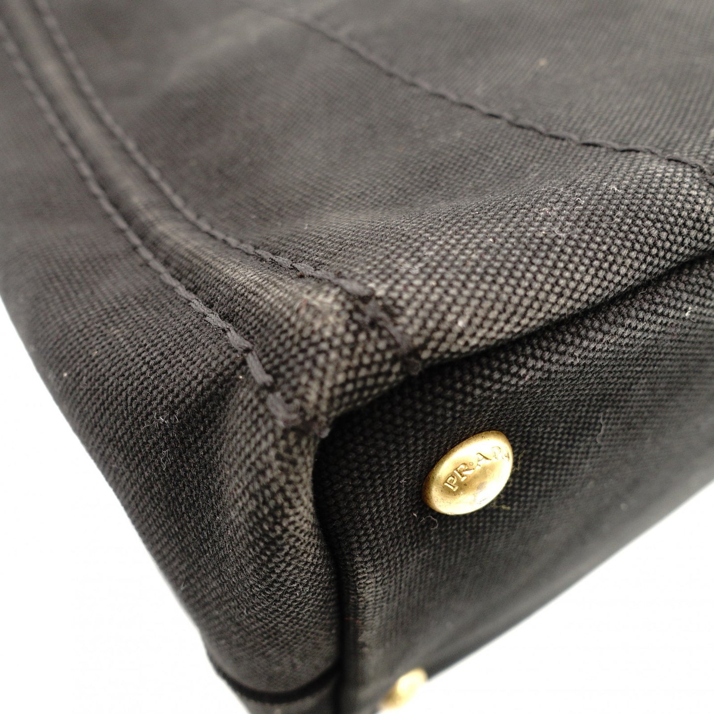 PRADA Canapa Mini Black Canvas Handbag Black Tote Logo Gold Hardware 7-10-728