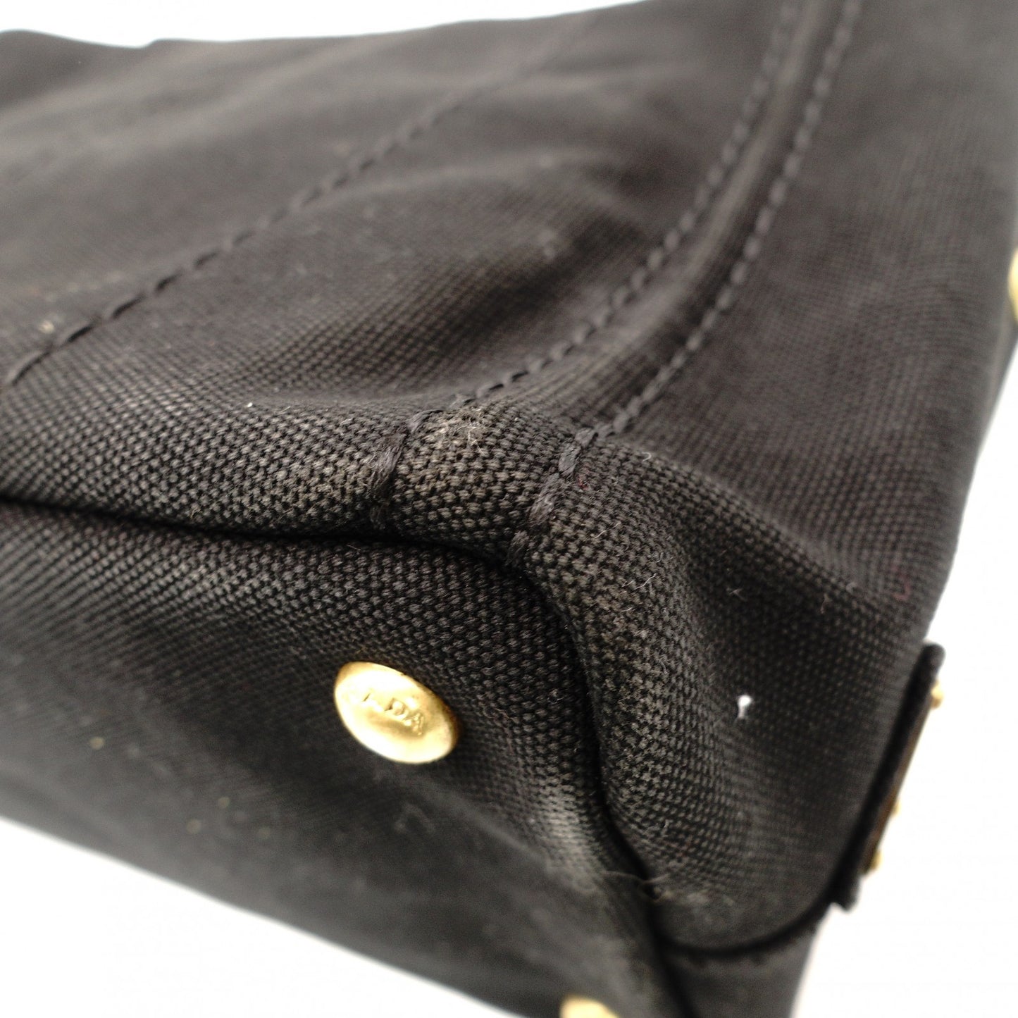 PRADA Canapa Mini Black Canvas Handbag Black Tote Logo Gold Hardware 7-10-728