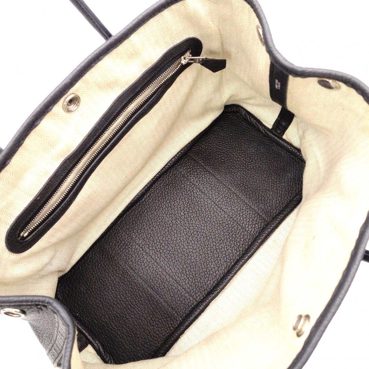 HERMES Garden Party TPM Tote Bag, Leather, Black, Silver Hardware, □K Stamped