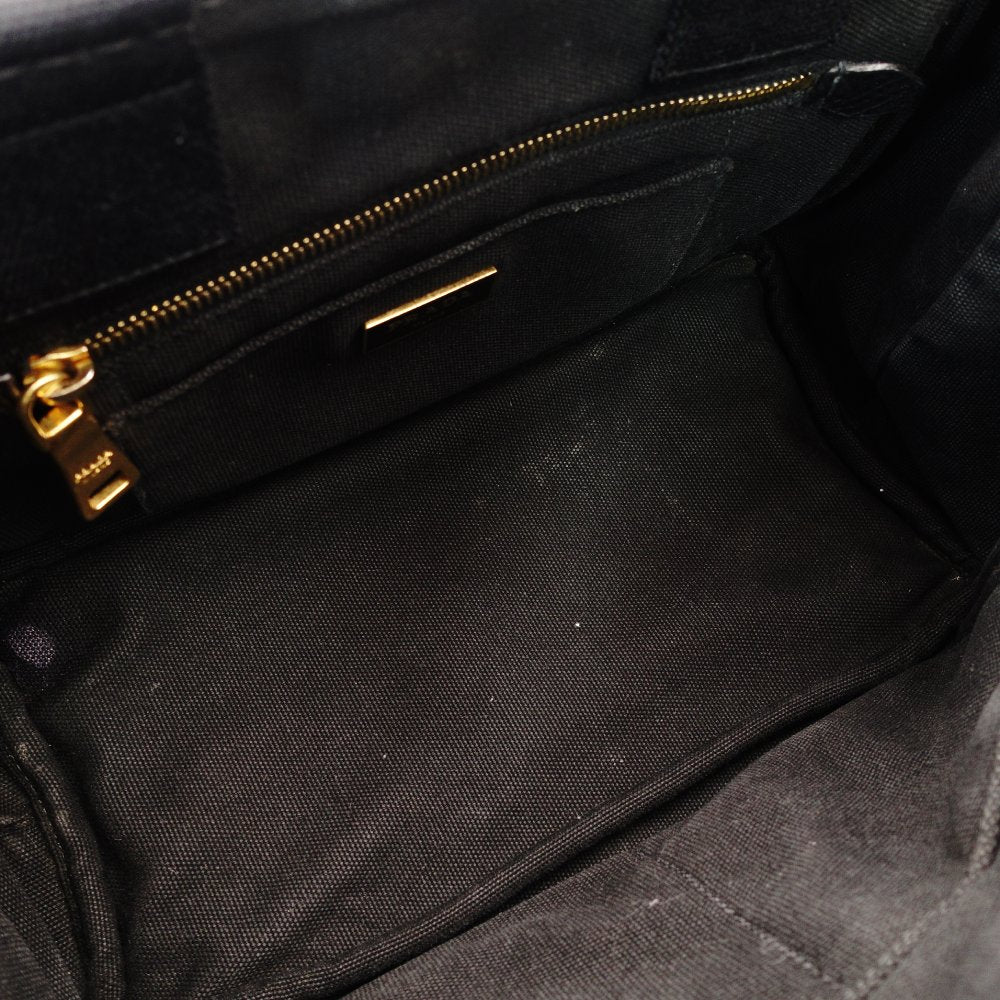 PRADA Canapa Mini Black Canvas Handbag Black Tote Logo Gold Hardware 7-10-728