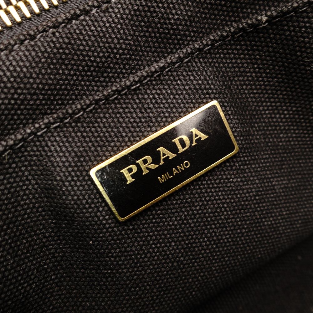PRADA Canapa Mini Black Canvas Handbag Black Tote Logo Gold Hardware 7-10-728