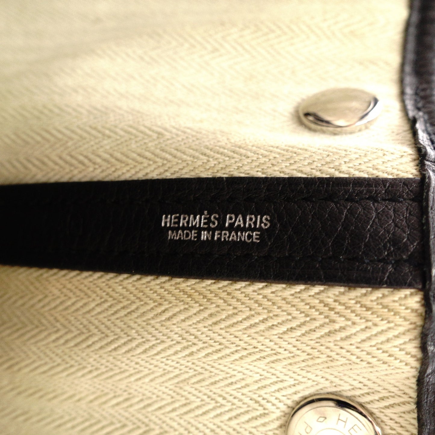 HERMES Garden Party TPM Tote Bag, Leather, Black, Silver Hardware, □K Stamped