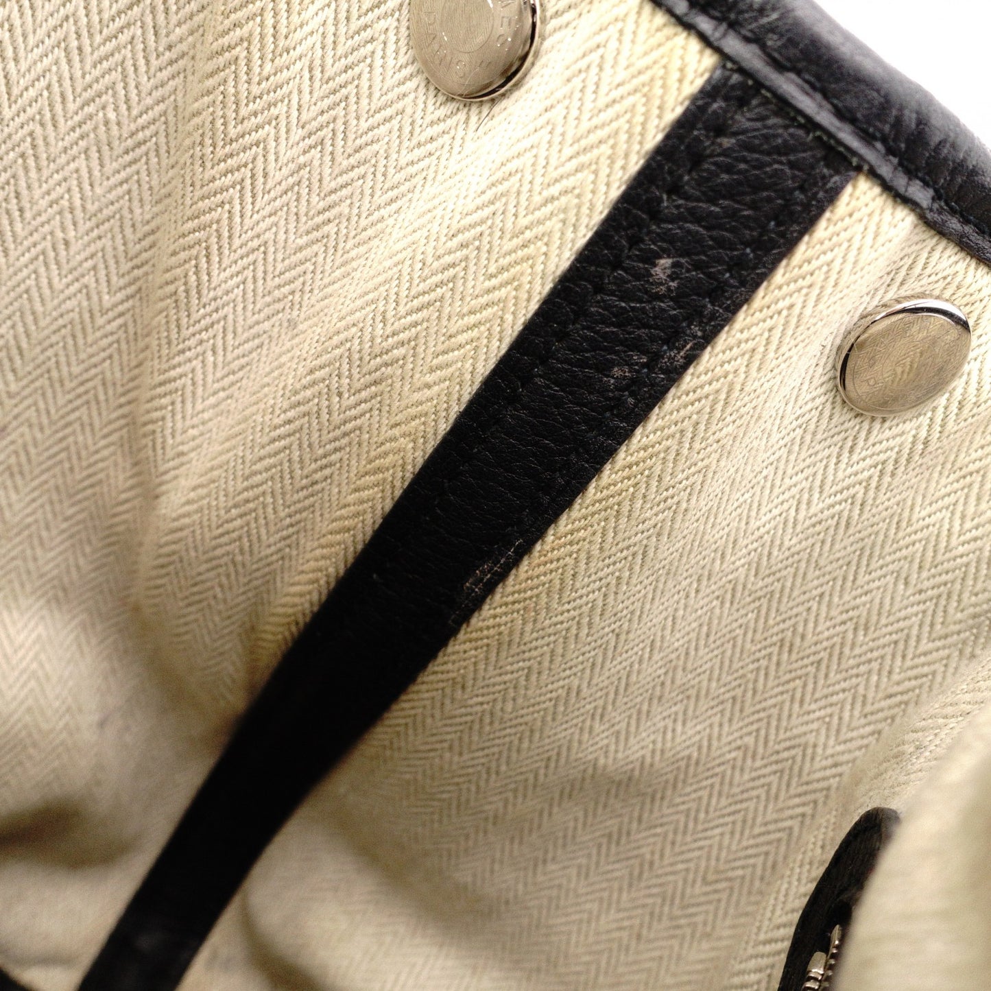 HERMES Garden Party TPM Tote Bag, Leather, Black, Silver Hardware, □K Stamped