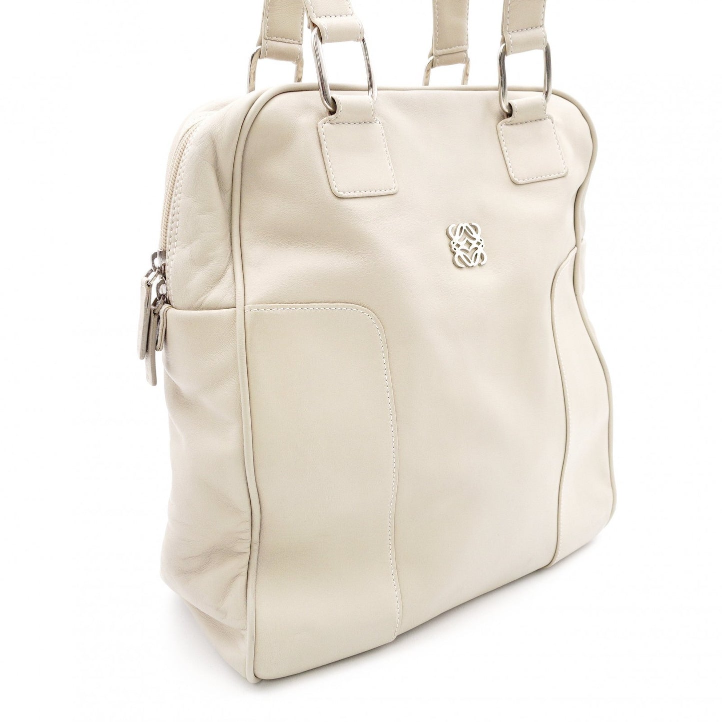 LOEWE Anagram Shoulder Bag Leather Beige Vintage