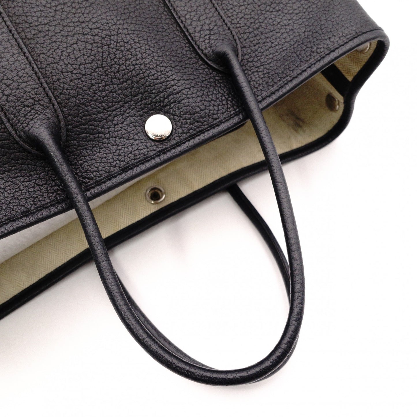 HERMES Garden Party TPM Tote Bag, Leather, Black, Silver Hardware, □K Stamped
