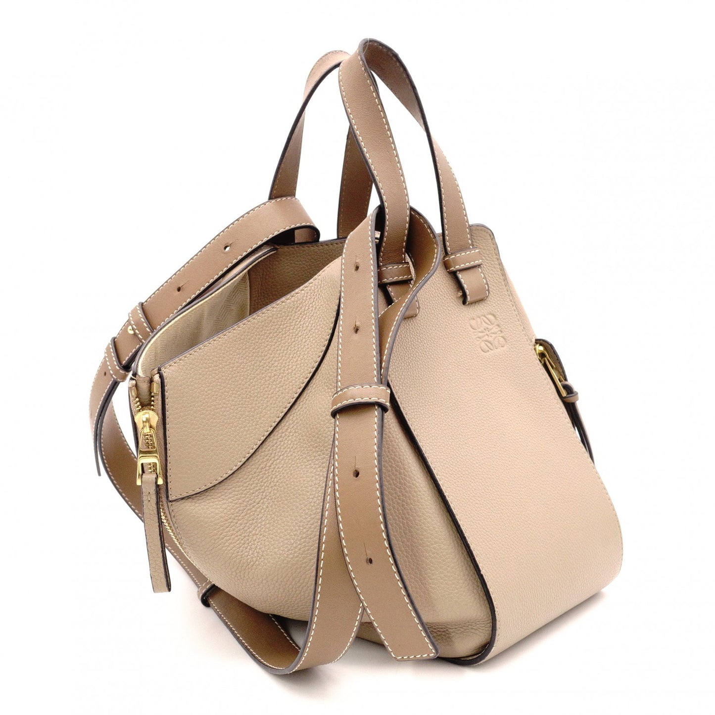 LOEWE Hammock Small Handbag, Leather, Beige, 2-Way Crossbody