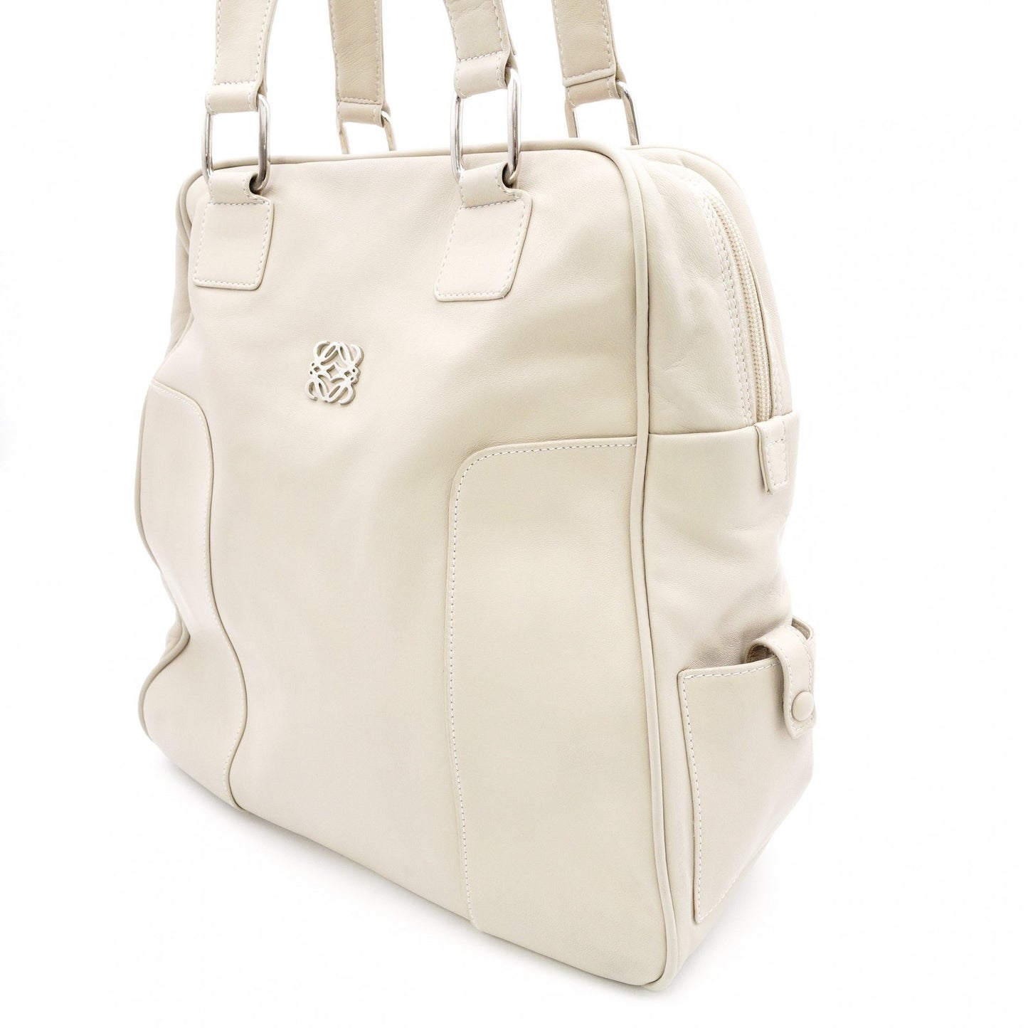 LOEWE Anagram Shoulder Bag Leather Beige Vintage