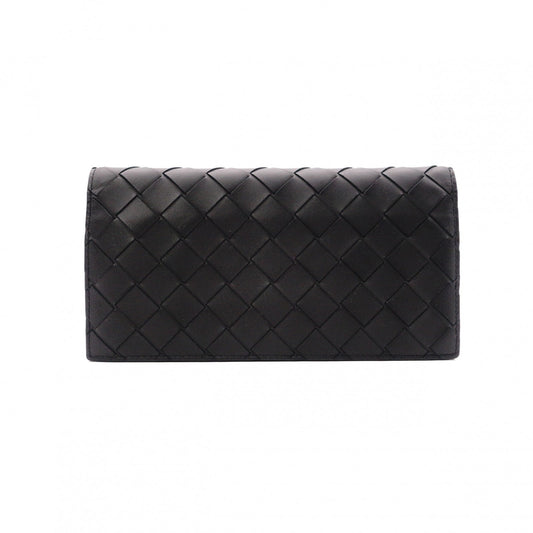 BOTTEGA VENETA Intrecciato Long Wallet, Leather, Black/Green, Men's