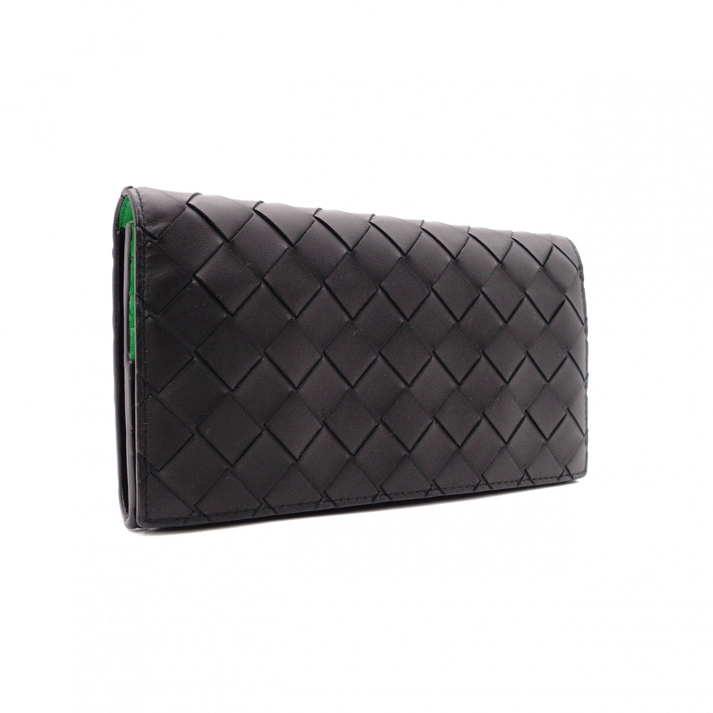 BOTTEGA VENETA Intrecciato Long Wallet, Leather, Black/Green, Men's