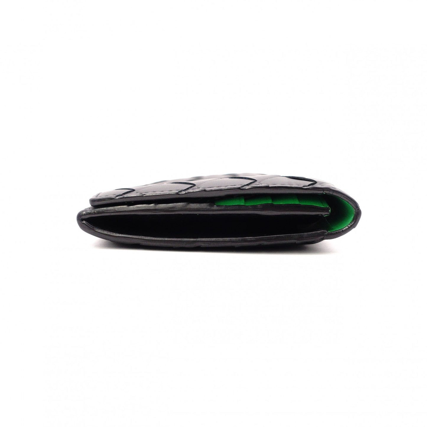 BOTTEGA VENETA Intrecciato Long Wallet, Leather, Black/Green, Men's